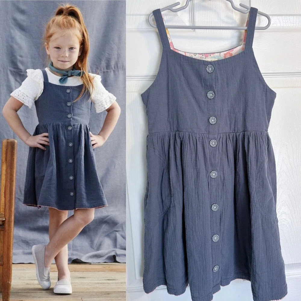 Matilda Jane Fallon Jumper Dress Kids Blue Just Imagine Button Front Gauze